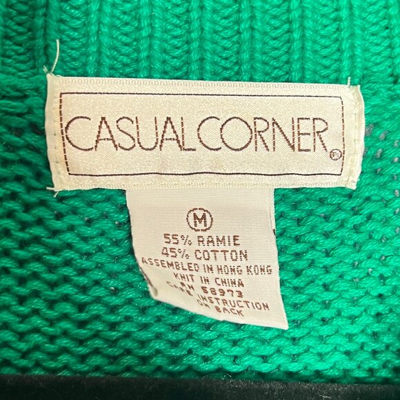 Casual Corner Vintage Chunky Knit Cardigan Green Button Front Y2K Cozy Sweater M - Picture 4 of 4